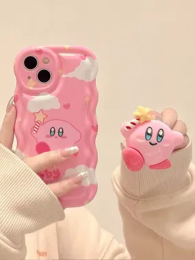 Kirby Inspired Pink Wavy Edge iPhone Case with Popsocket