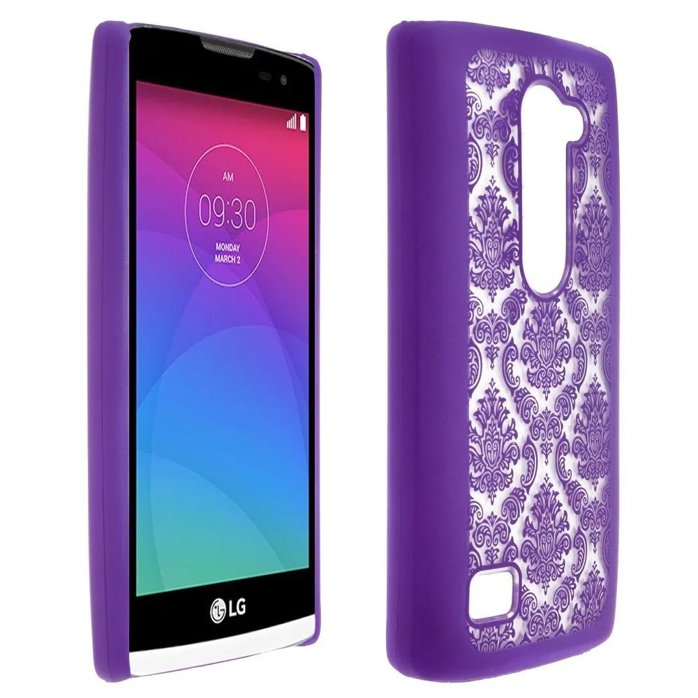 LG Leon LTE Case | Lg Tribute 2 Case | LG Power | LG Sunset | LG Destiny | LG Risio Case, Ultra Slim Damask Vintage Hard Case Cover - Purple