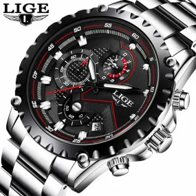 LIGE Brand Men&#39;s Fashion Watches Men Sport Waterproof Quartz Watch Man Full Steel Military Clock Wrist watches Relogio Masculino