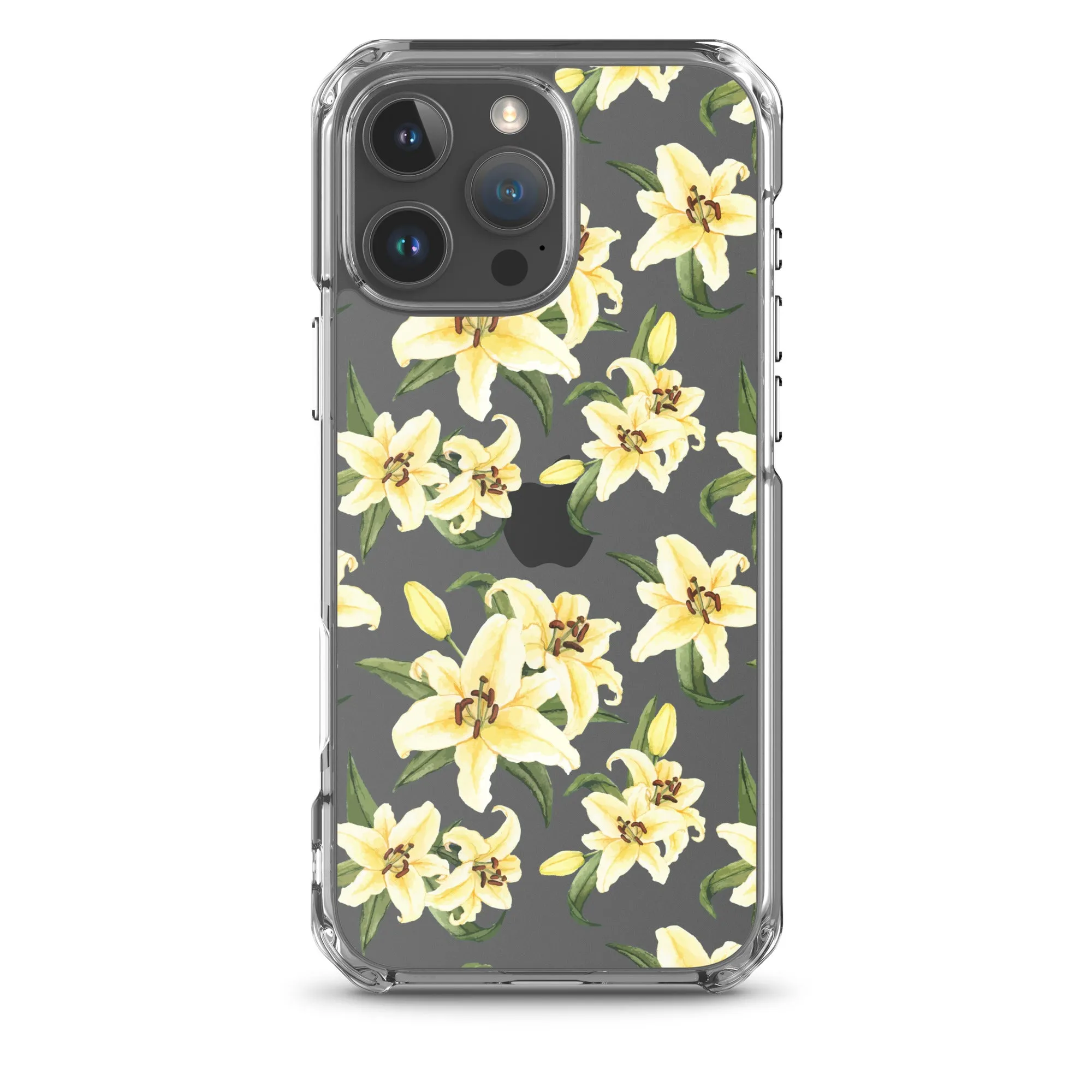 Lily Floral Clear iPhone 16 15 14 13 12 Pro Max Case, Yellow Flower Pattern Transparent Print Cute iPhone 11 Mini SE XS XR X 7 8 Cell Phone