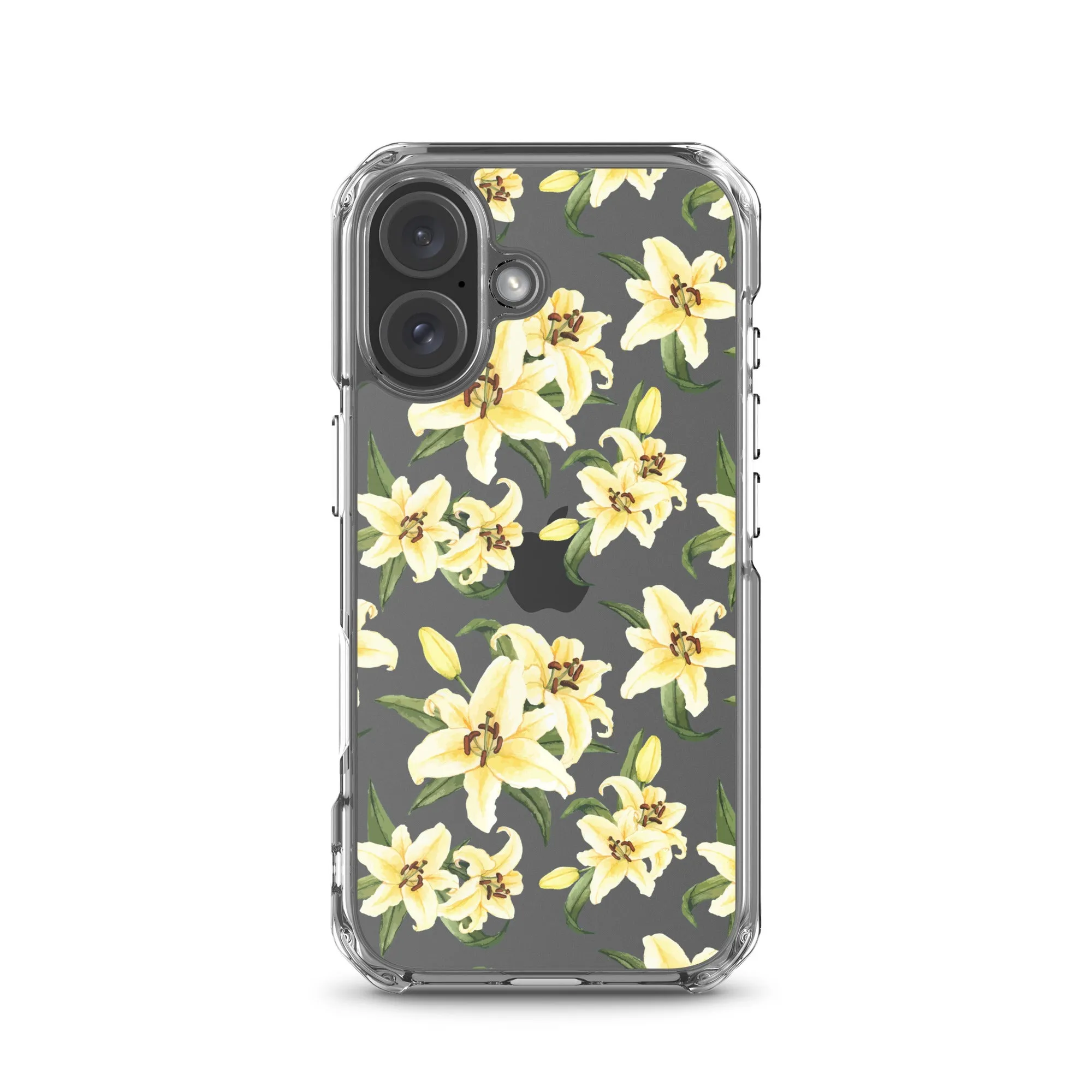 Lily Floral Clear iPhone 16 15 14 13 12 Pro Max Case, Yellow Flower Pattern Transparent Print Cute iPhone 11 Mini SE XS XR X 7 8 Cell Phone