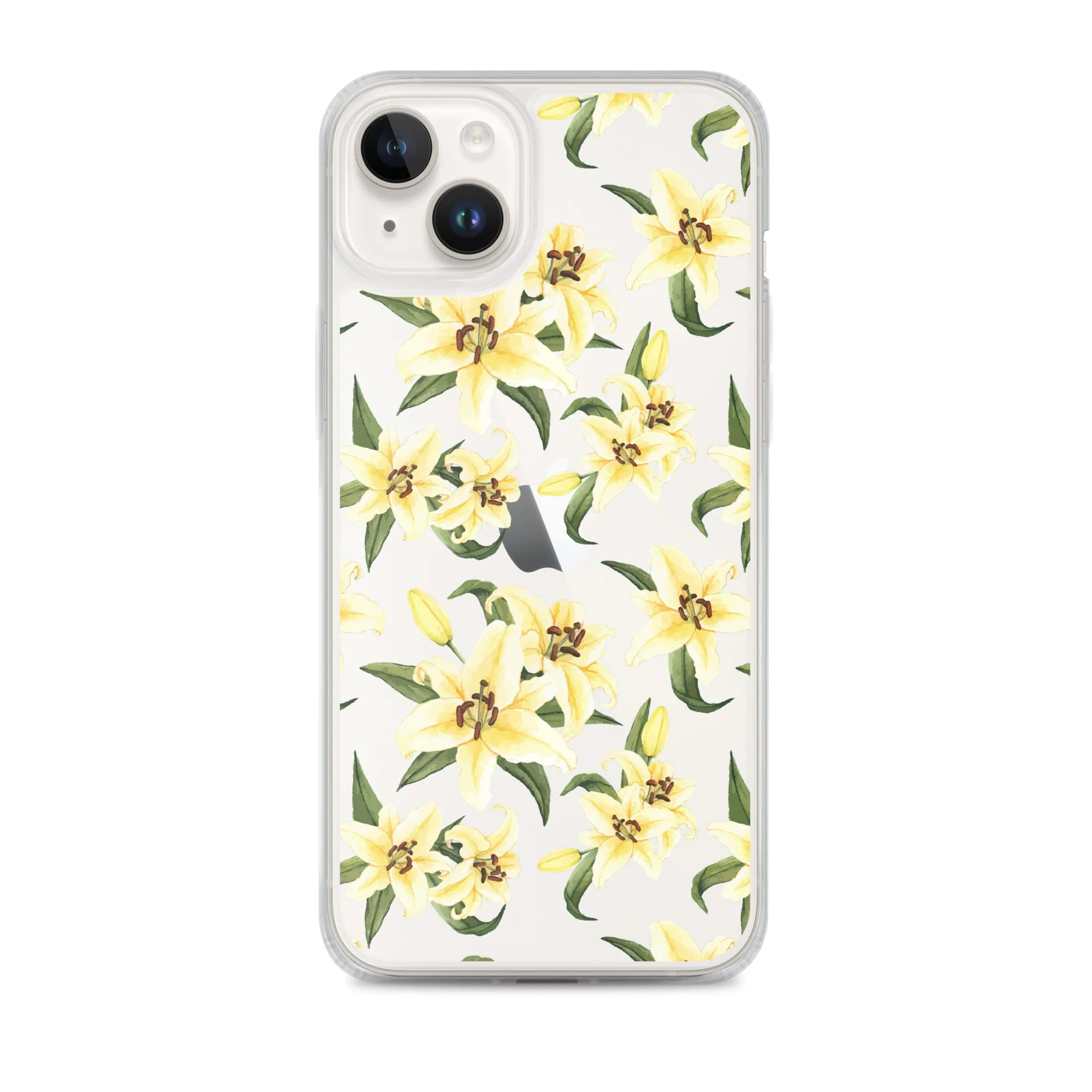 Lily Floral Clear iPhone 16 15 14 13 12 Pro Max Case, Yellow Flower Pattern Transparent Print Cute iPhone 11 Mini SE XS XR X 7 8 Cell Phone