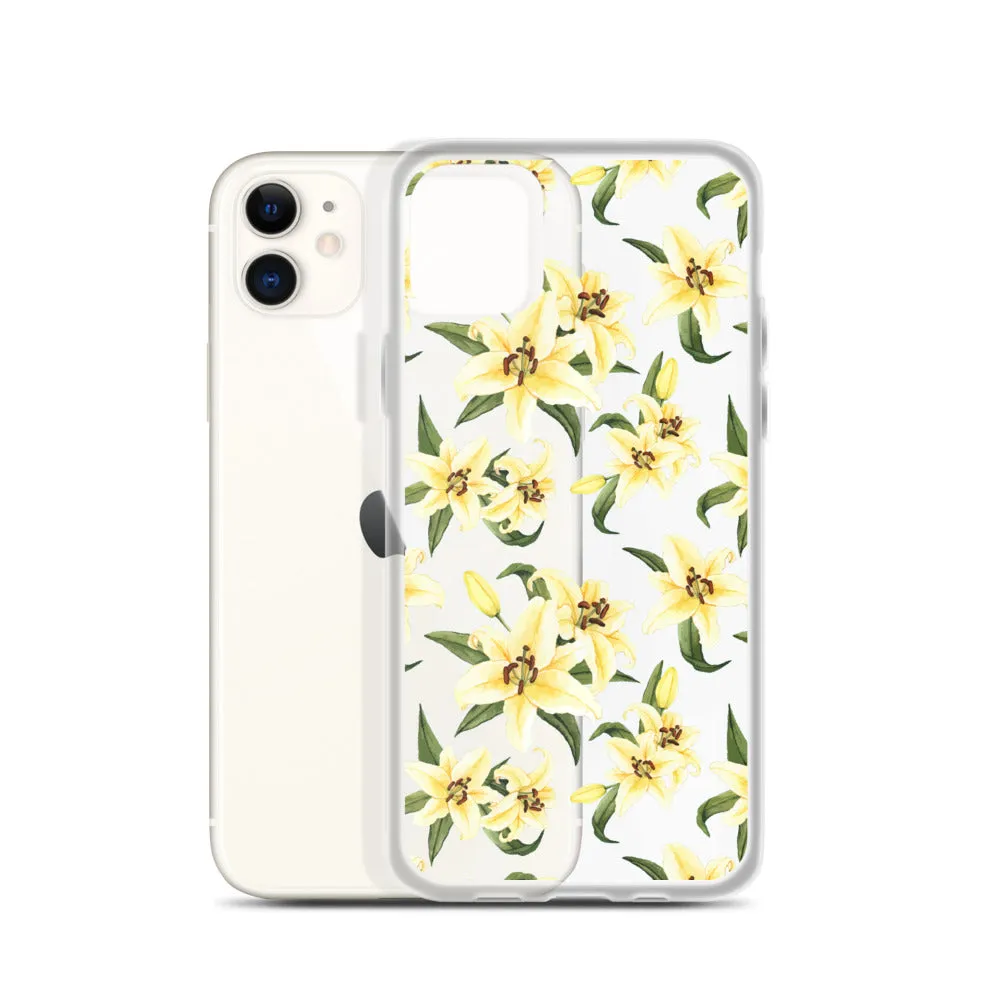 Lily Floral Clear iPhone 16 15 14 13 12 Pro Max Case, Yellow Flower Pattern Transparent Print Cute iPhone 11 Mini SE XS XR X 7 8 Cell Phone