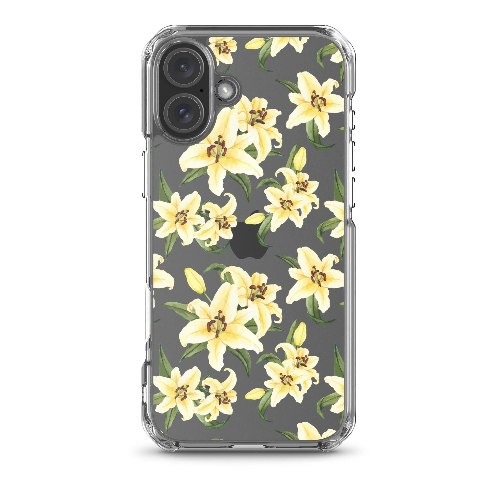 Lily Floral Clear iPhone 16 15 14 13 12 Pro Max Case, Yellow Flower Pattern Transparent Print Cute iPhone 11 Mini SE XS XR X 7 8 Cell Phone