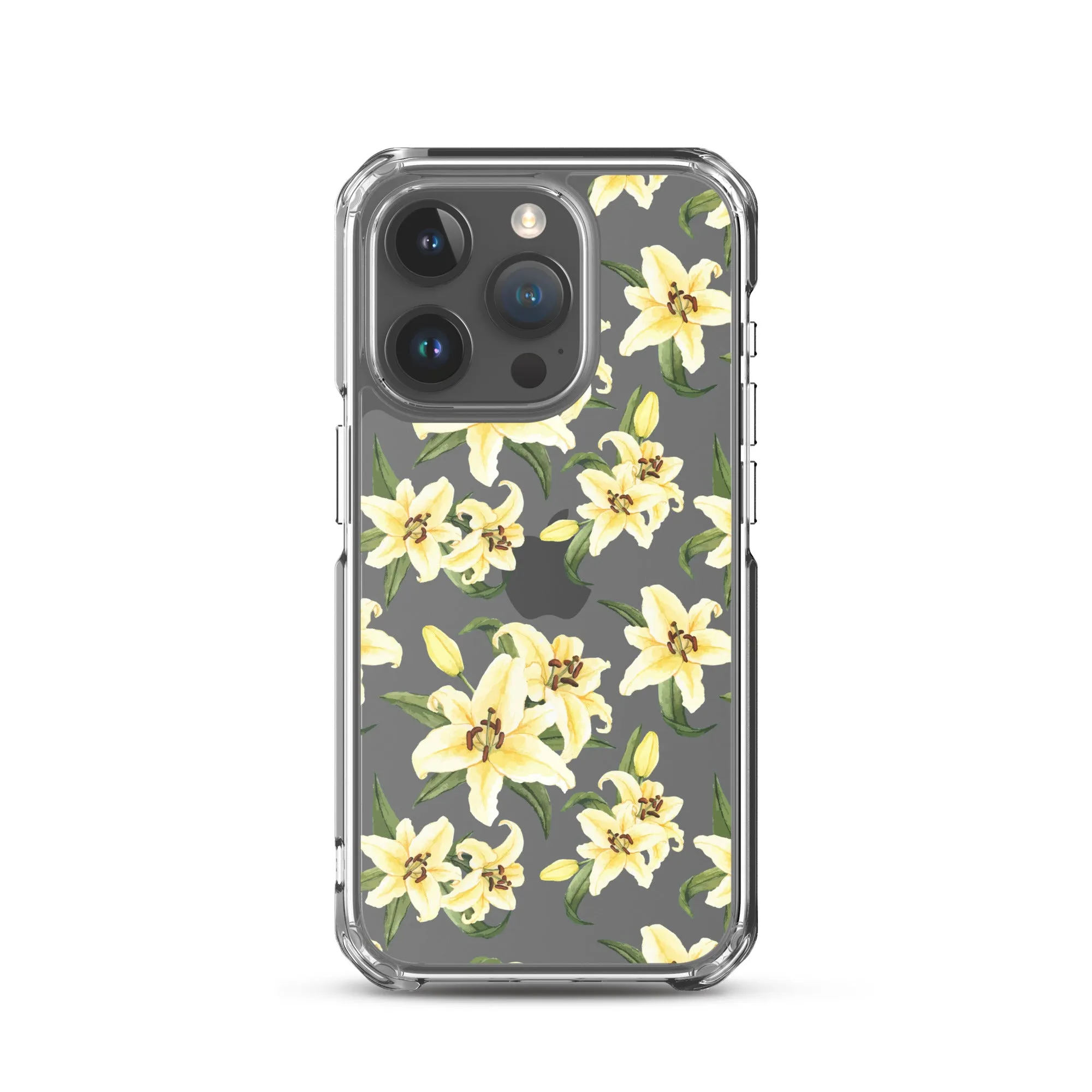 Lily Floral Clear iPhone 16 15 14 13 12 Pro Max Case, Yellow Flower Pattern Transparent Print Cute iPhone 11 Mini SE XS XR X 7 8 Cell Phone