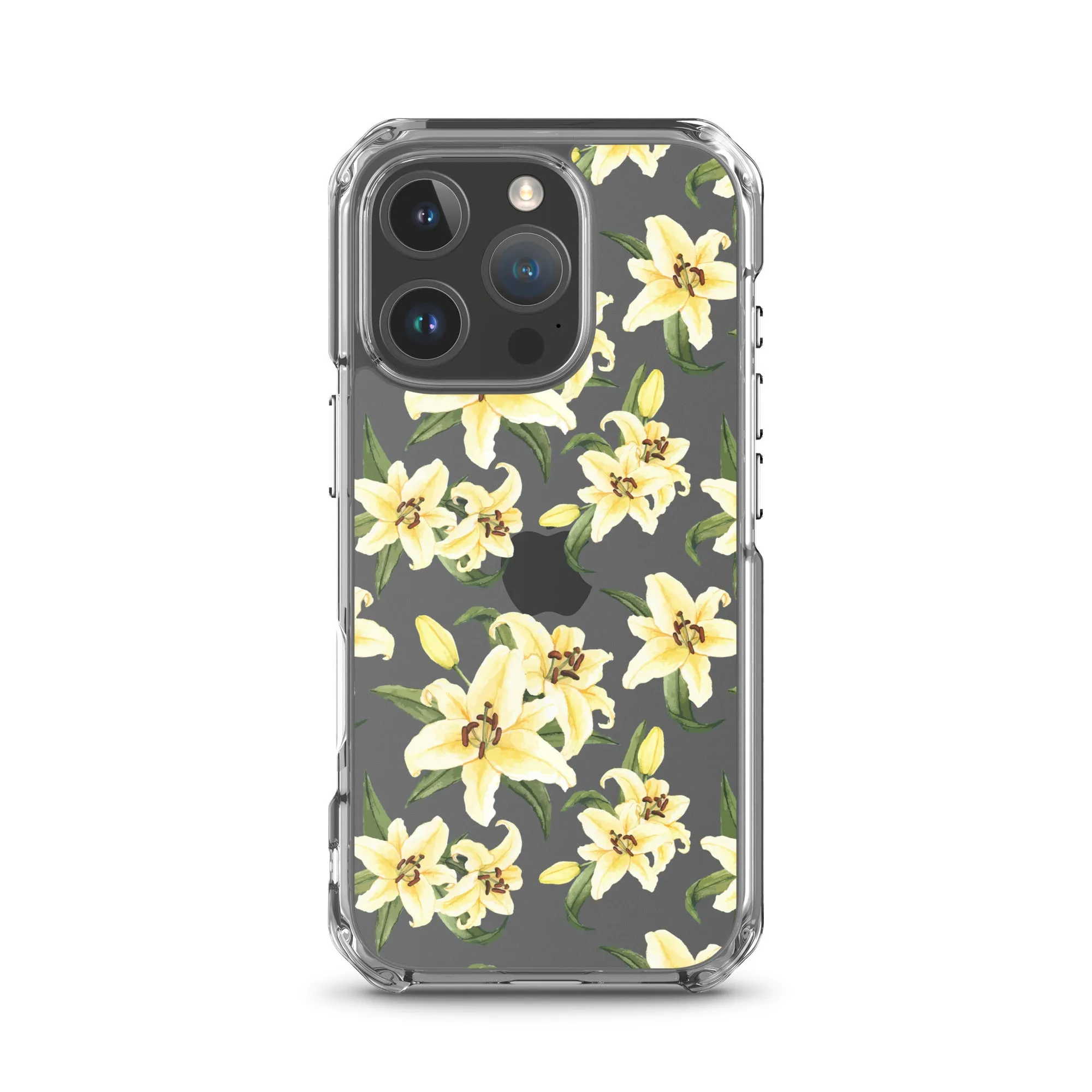 Lily Floral Clear iPhone 16 15 14 13 12 Pro Max Case, Yellow Flower Pattern Transparent Print Cute iPhone 11 Mini SE XS XR X 7 8 Cell Phone