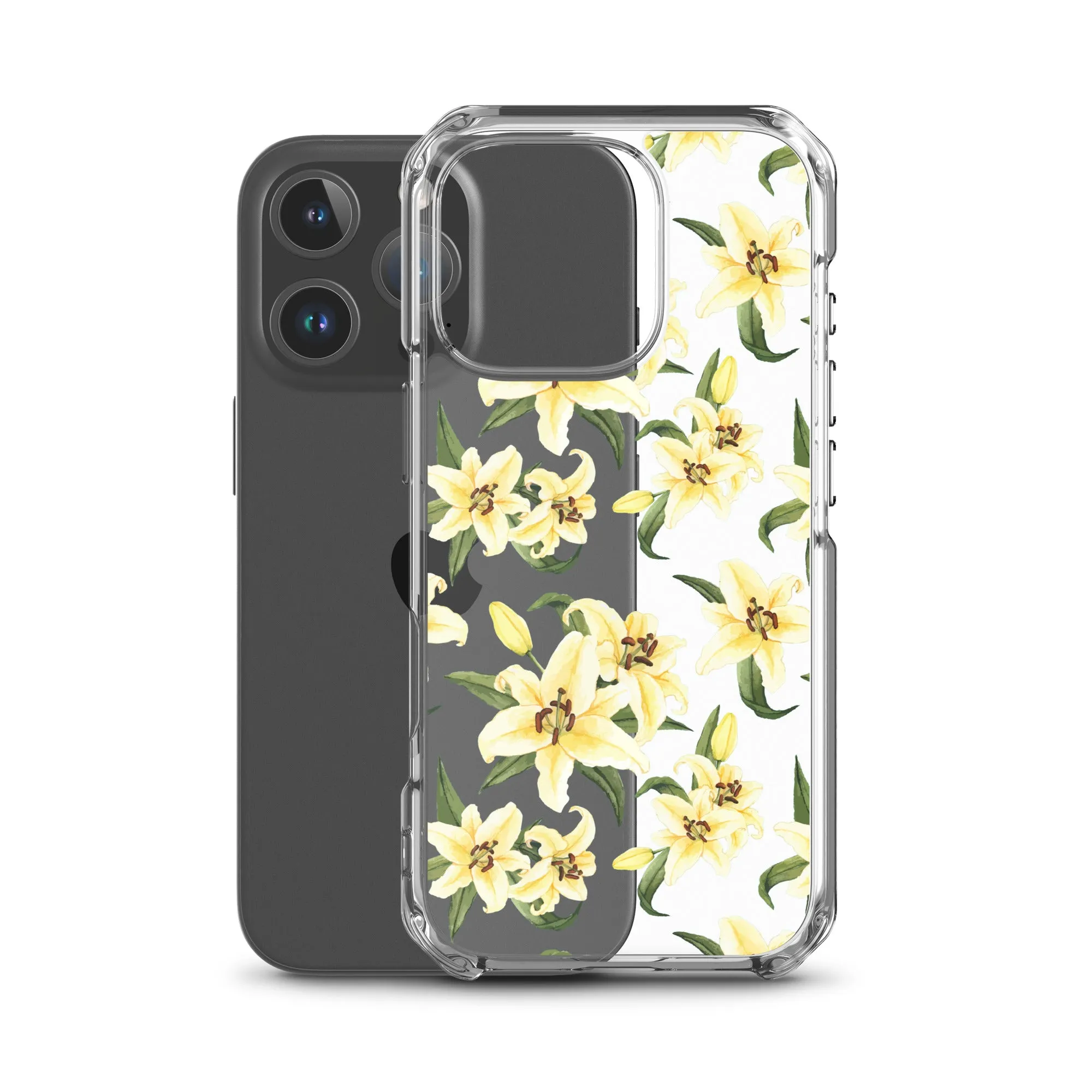 Lily Floral Clear iPhone 16 15 14 13 12 Pro Max Case, Yellow Flower Pattern Transparent Print Cute iPhone 11 Mini SE XS XR X 7 8 Cell Phone