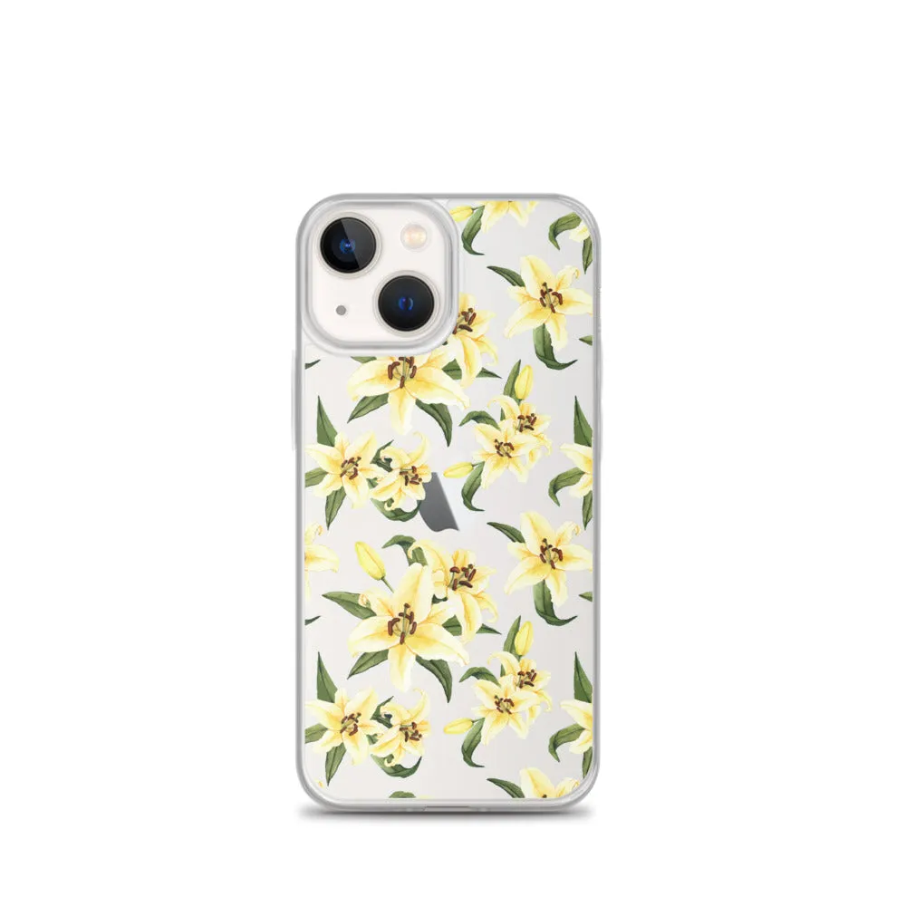 Lily Floral Clear iPhone 16 15 14 13 12 Pro Max Case, Yellow Flower Pattern Transparent Print Cute iPhone 11 Mini SE XS XR X 7 8 Cell Phone