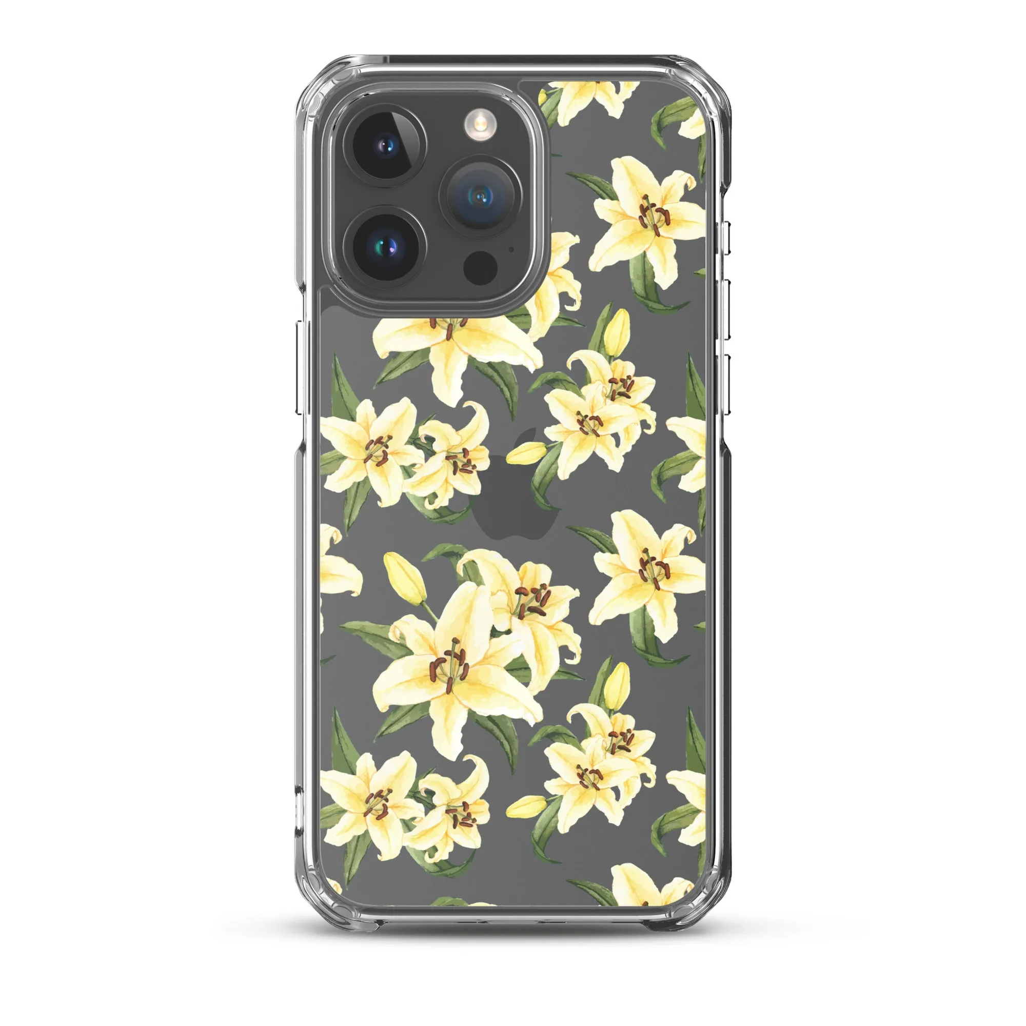 Lily Floral Clear iPhone 16 15 14 13 12 Pro Max Case, Yellow Flower Pattern Transparent Print Cute iPhone 11 Mini SE XS XR X 7 8 Cell Phone