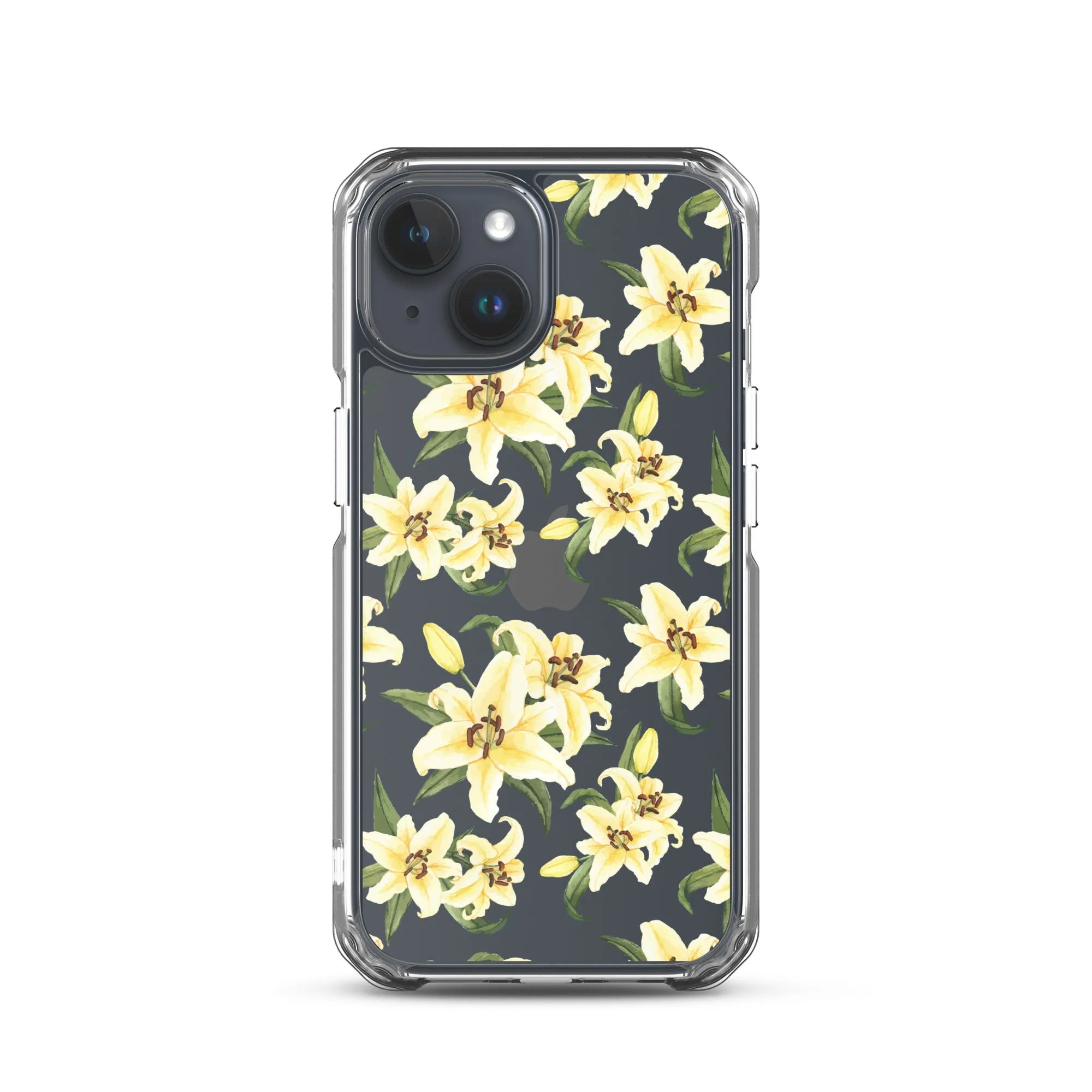 Lily Floral Clear iPhone 16 15 14 13 12 Pro Max Case, Yellow Flower Pattern Transparent Print Cute iPhone 11 Mini SE XS XR X 7 8 Cell Phone