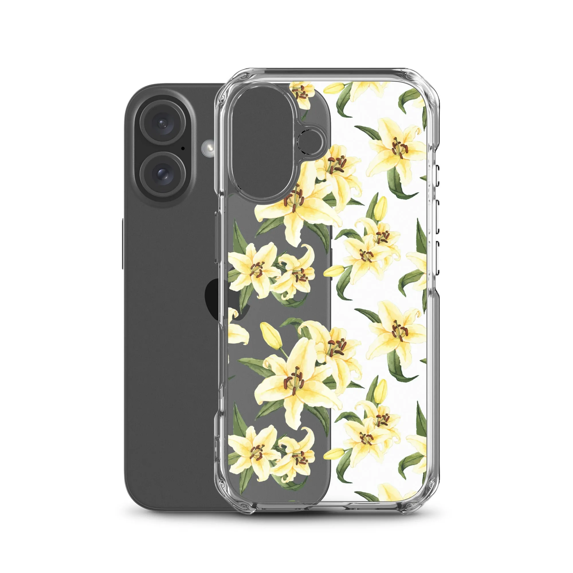 Lily Floral Clear iPhone 16 15 14 13 12 Pro Max Case, Yellow Flower Pattern Transparent Print Cute iPhone 11 Mini SE XS XR X 7 8 Cell Phone