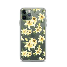 Lily Floral Clear iPhone 16 15 14 13 12 Pro Max Case, Yellow Flower Pattern Transparent Print Cute iPhone 11 Mini SE XS XR X 7 8 Cell Phone