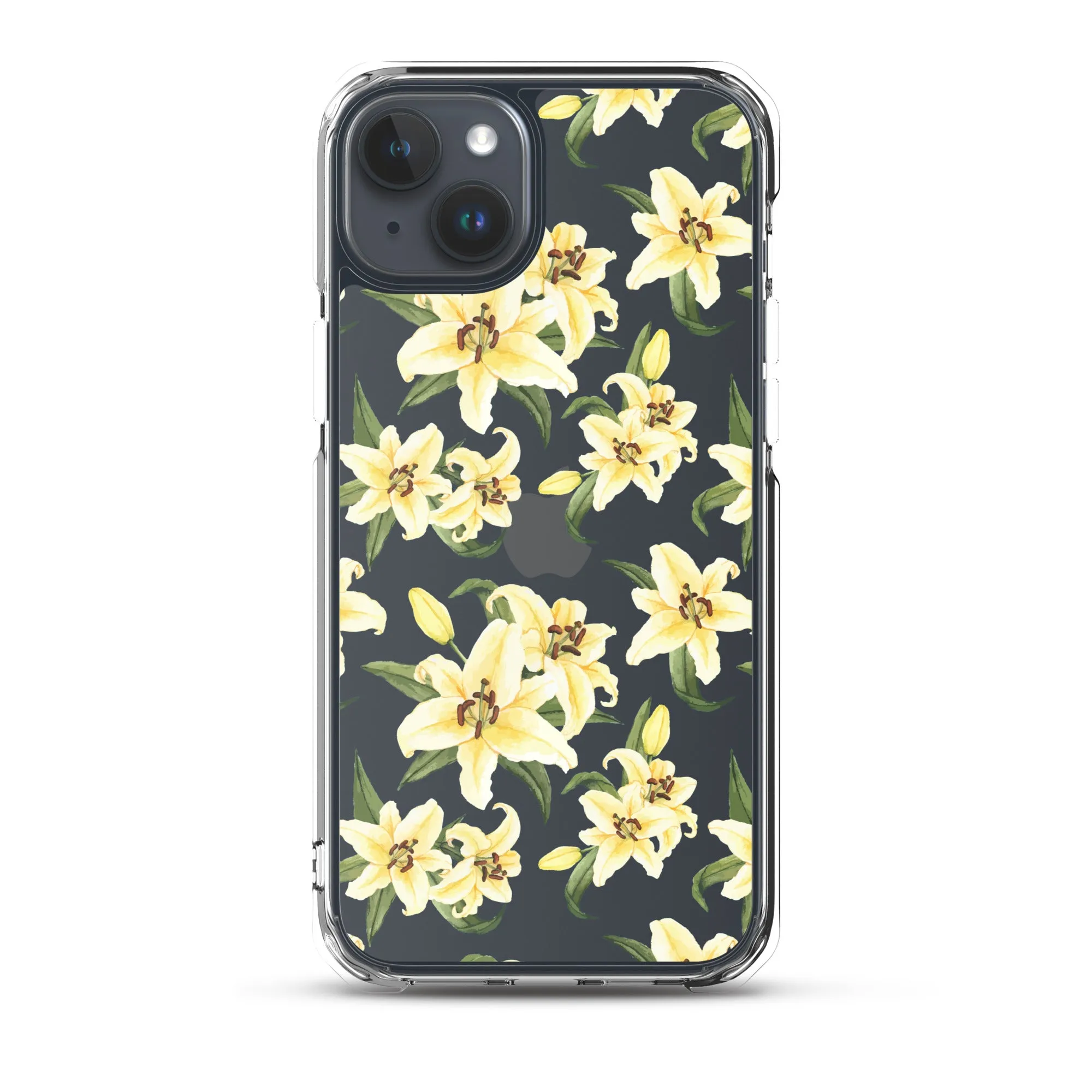 Lily Floral Clear iPhone 16 15 14 13 12 Pro Max Case, Yellow Flower Pattern Transparent Print Cute iPhone 11 Mini SE XS XR X 7 8 Cell Phone