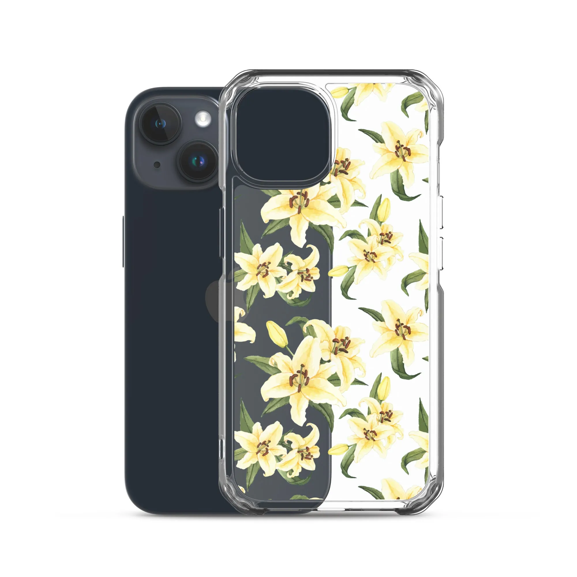 Lily Floral Clear iPhone 16 15 14 13 12 Pro Max Case, Yellow Flower Pattern Transparent Print Cute iPhone 11 Mini SE XS XR X 7 8 Cell Phone