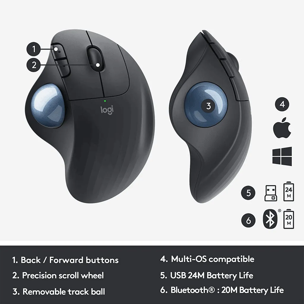 Logitech Ergo M575 Wireless Trackball Mouse Ergonomic