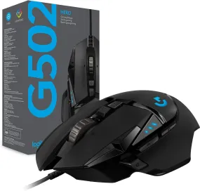 Logitech G G502 HERO Wired Gaming Mouse, 25K Sensor, 25,600 DPI, RGB, Adjustable Weights, 11 Programmable Buttons, On-Board Memory, PC/Mac - Black