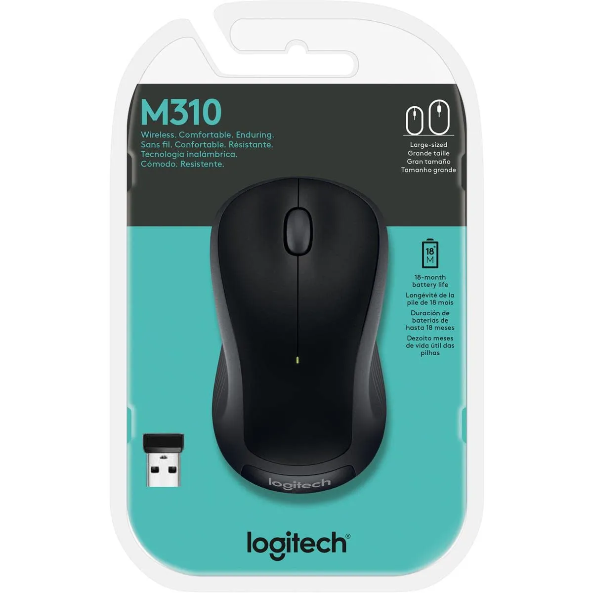 Logitech Wireless Mouse M310 - Laser - Wireless - Radio Frequency - Black - USB - 1000 dpi - Scroll Wheel - 3 Button(s) - Symmetrical