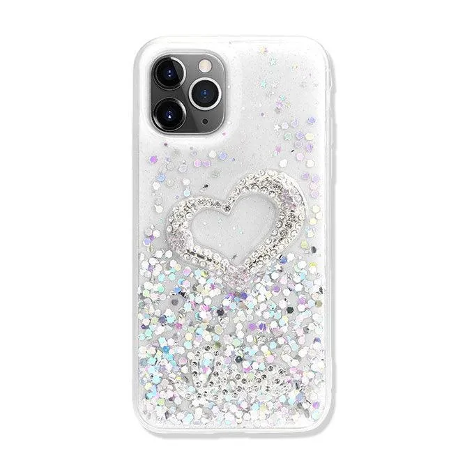 Love Heart Crystal Shiny Glitter Sparkling Jewel Case Cover for iPhone