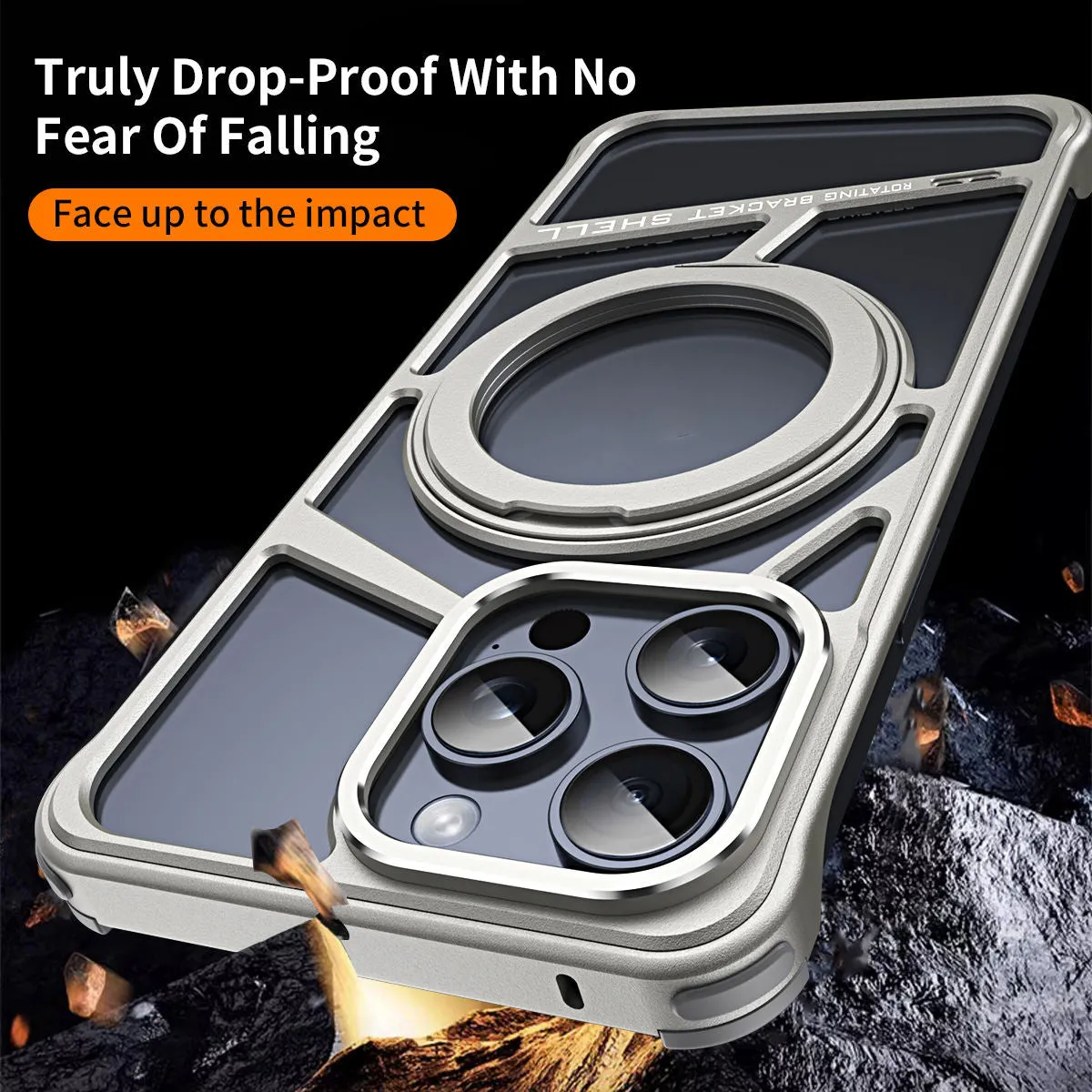 Luxury Metal Frameless 360 Rotating Aluminum Magnetic Finger Ring Stand Phone Case For iPhone