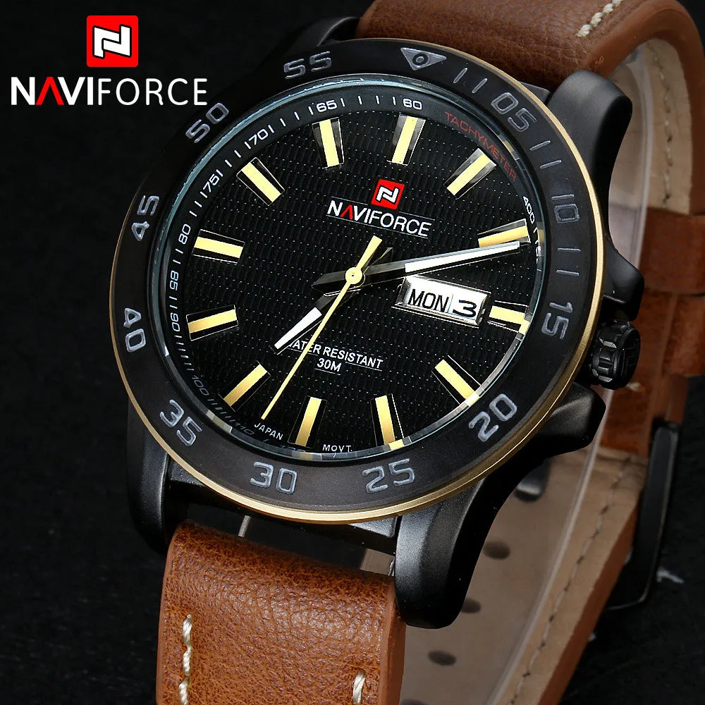 Luxury NAVIFORCE Brand Genuine Leather Analog Display Date Men Quartz Watch Sports Watch