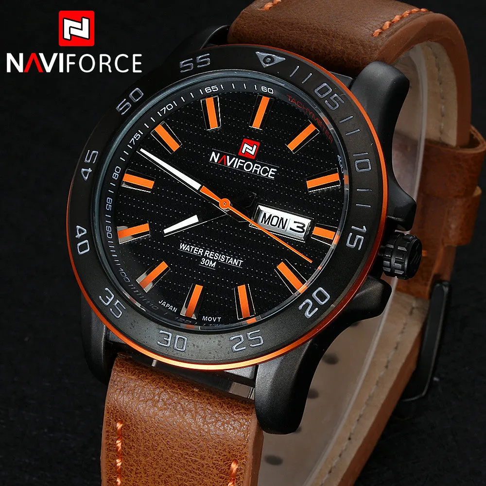 Luxury NAVIFORCE Brand Genuine Leather Analog Display Date Men Quartz Watch Sports Watch