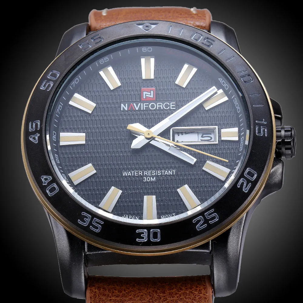 Luxury NAVIFORCE Brand Genuine Leather Analog Display Date Men Quartz Watch Sports Watch