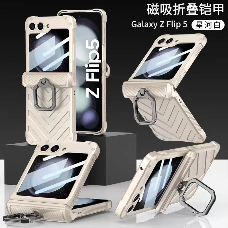 Magnetic Armor Shockproof Phone Case With Rotating Metal Ring Stand Holder For Samsung Galaxy Z Flip 5