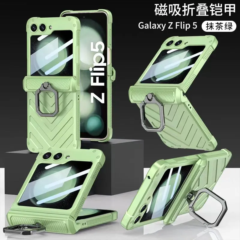 Magnetic Armor Shockproof Phone Case With Rotating Metal Ring Stand Holder For Samsung Galaxy Z Flip 5