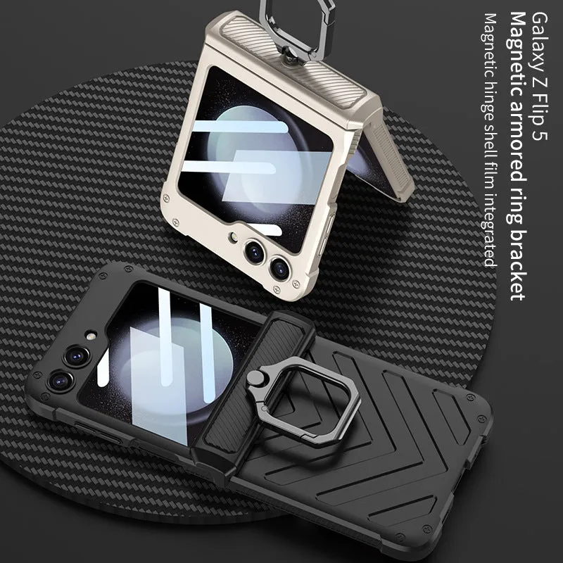 Magnetic Armor Shockproof Phone Case With Rotating Metal Ring Stand Holder For Samsung Galaxy Z Flip 5