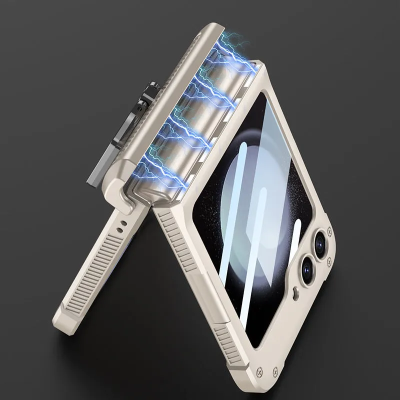 Magnetic Armor Shockproof Phone Case With Rotating Metal Ring Stand Holder For Samsung Galaxy Z Flip 5