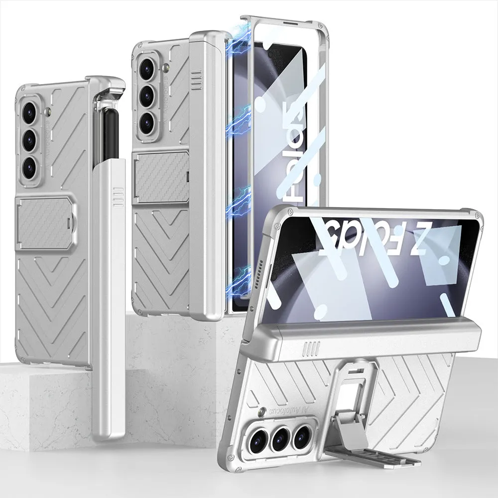 Magnetic Kickstand Folding Armor Phone Case With Pen Slot Holde For Samsung Galaxy Z Fold 5