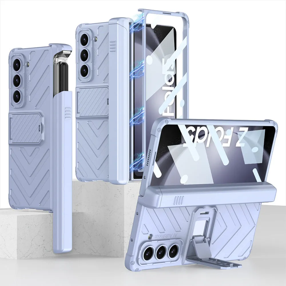 Magnetic Kickstand Folding Armor Phone Case With Pen Slot Holde For Samsung Galaxy Z Fold 5