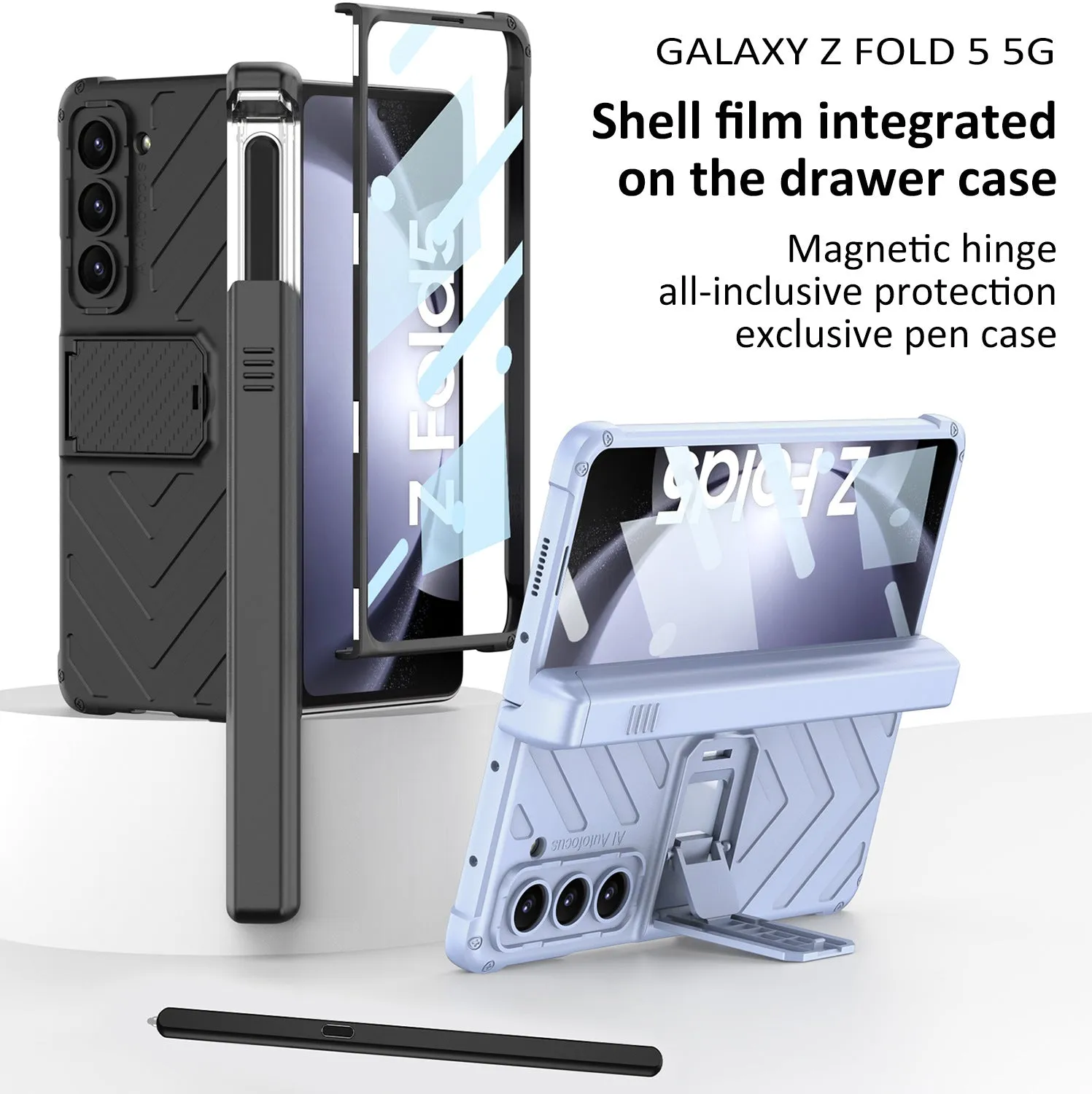 Magnetic Kickstand Folding Armor Phone Case With Pen Slot Holde For Samsung Galaxy Z Fold 5