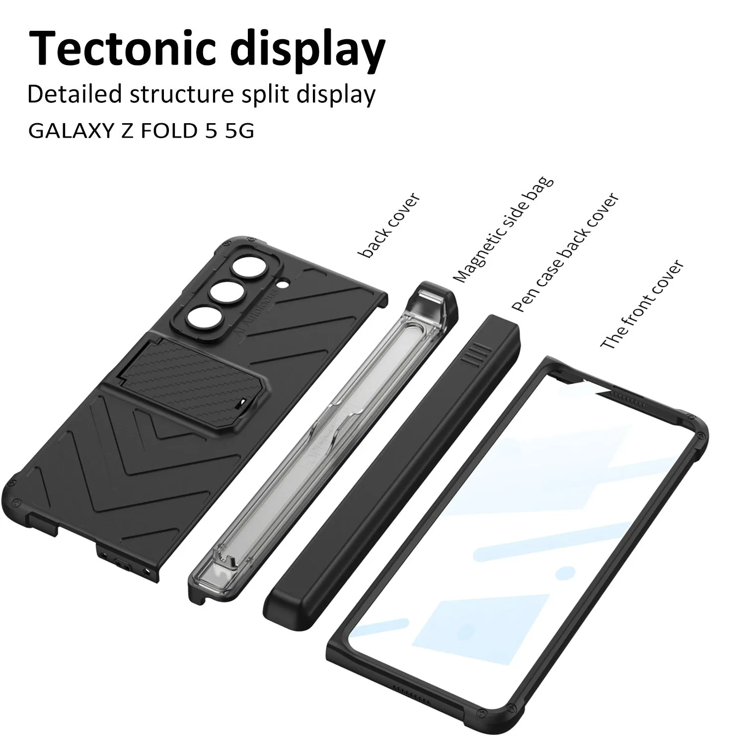 Magnetic Kickstand Folding Armor Phone Case With Pen Slot Holde For Samsung Galaxy Z Fold 5