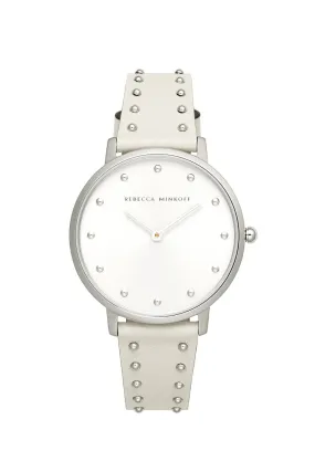 Major Silver Tone White Stud Strap Watch, 35mm