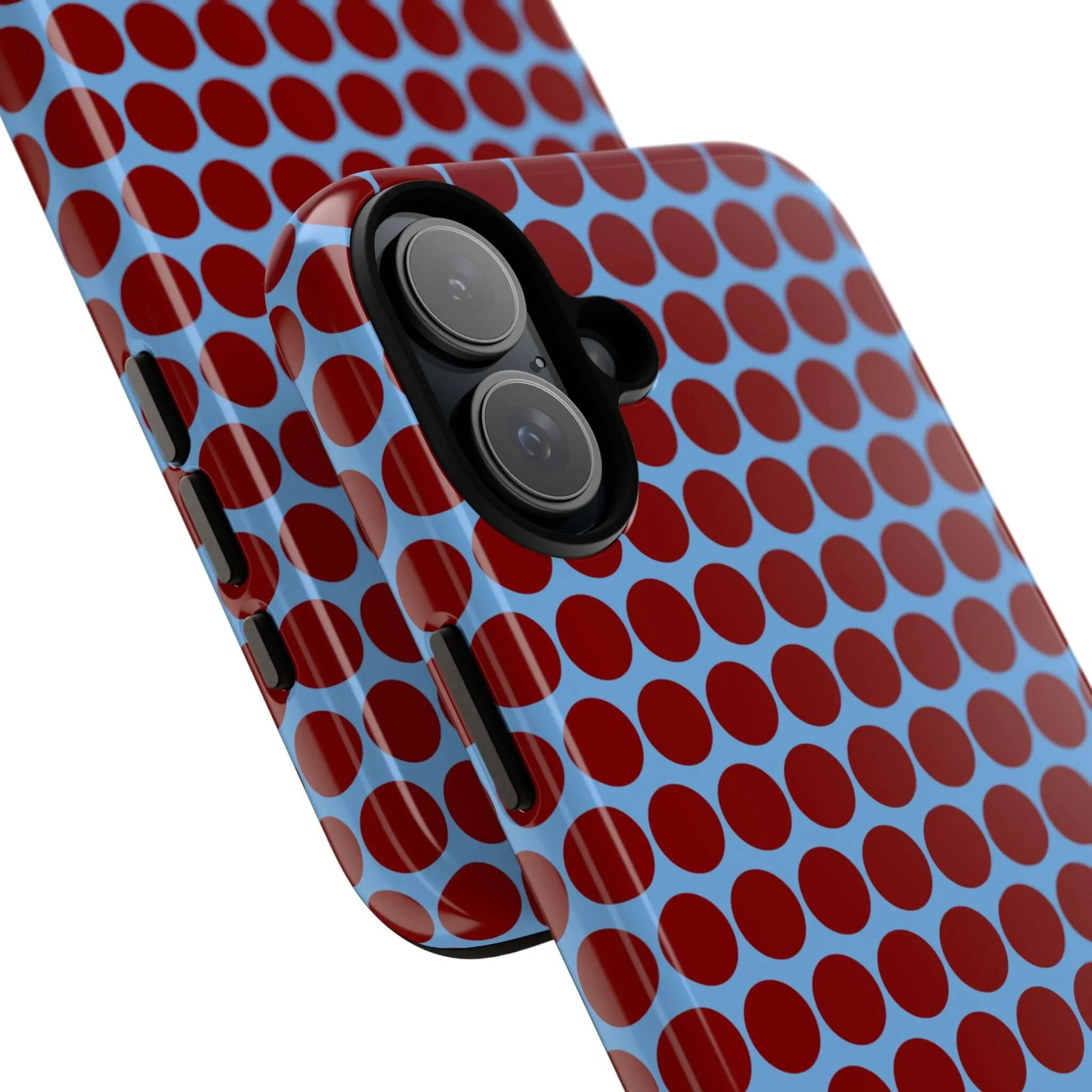 Maroon Dot, Light blue B/Ground Polka Dot Tough Phone Case for iPhone, Samsung, and Google Phones