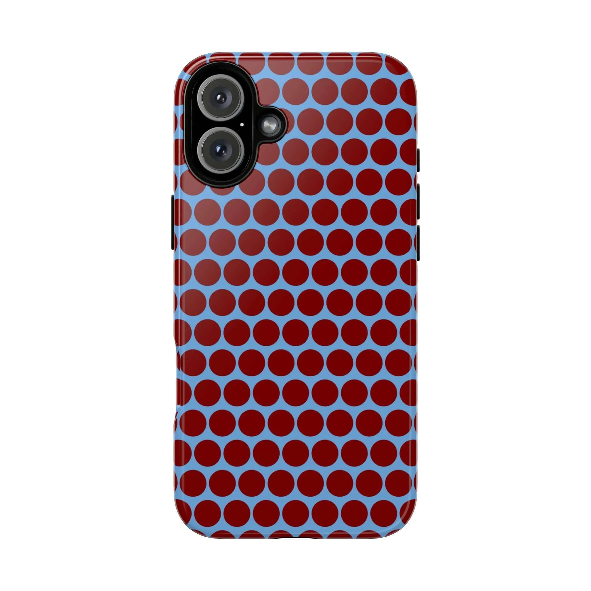 Maroon Dot, Light blue B/Ground Polka Dot Tough Phone Case for iPhone, Samsung, and Google Phones