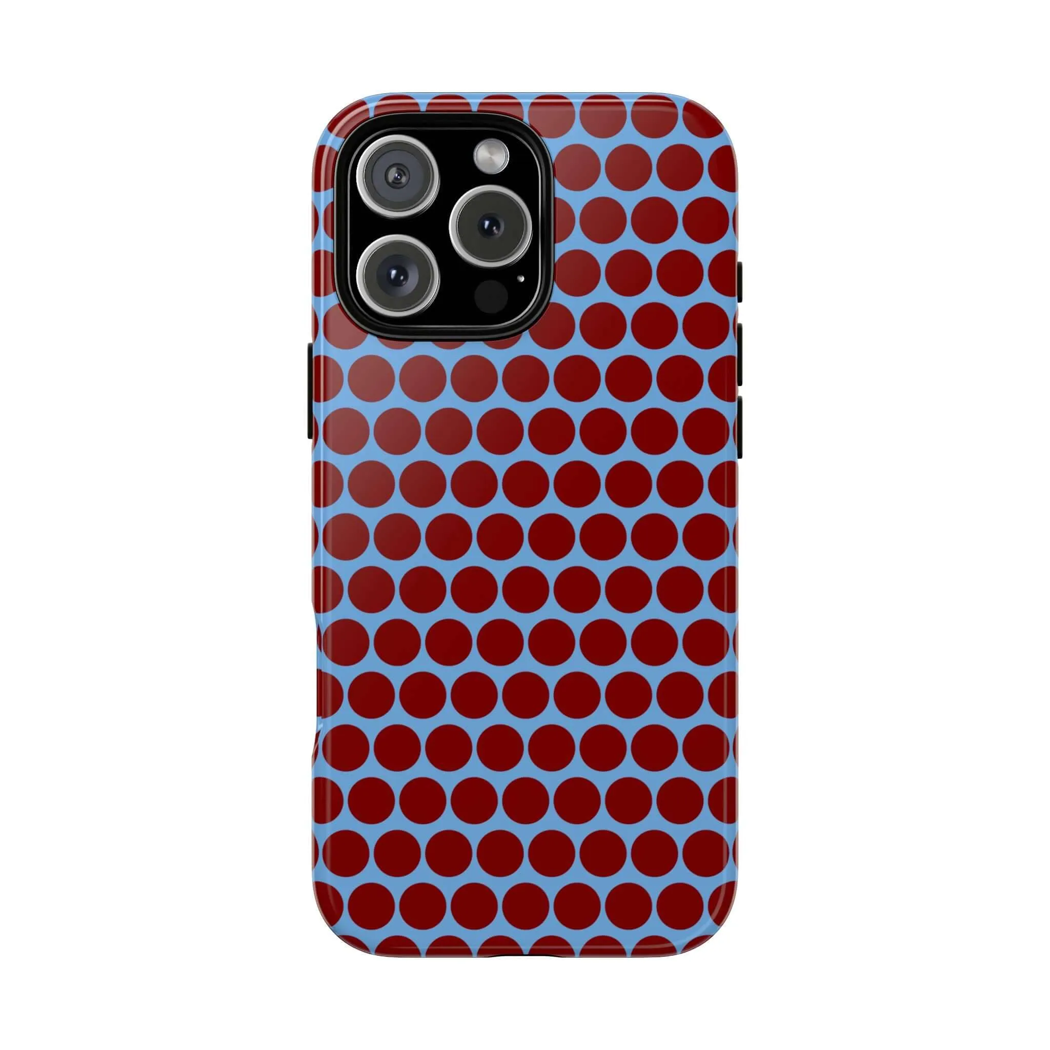 Maroon Dot, Light blue B/Ground Polka Dot Tough Phone Case for iPhone, Samsung, and Google Phones