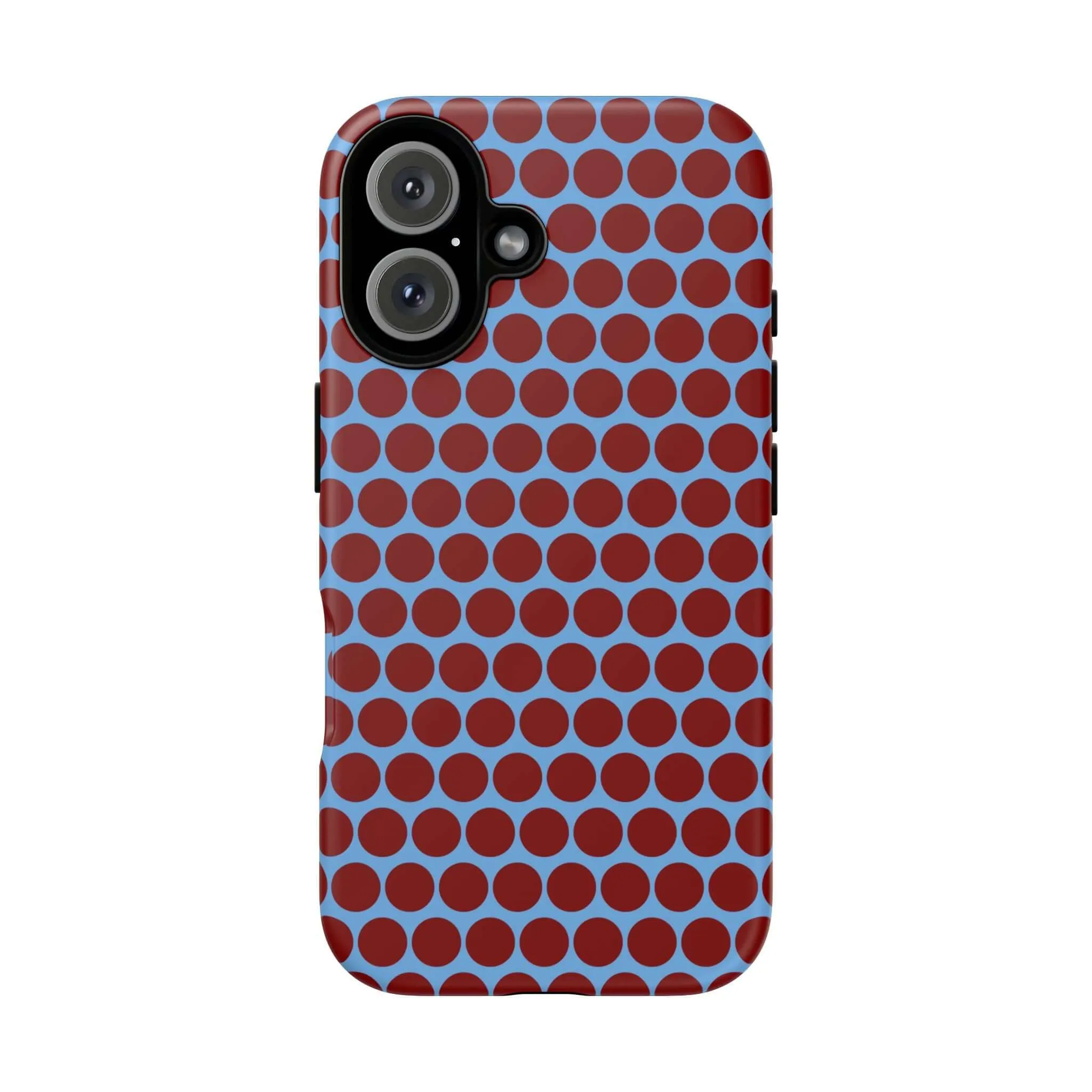 Maroon Dot, Light blue B/Ground Polka Dot Tough Phone Case for iPhone, Samsung, and Google Phones