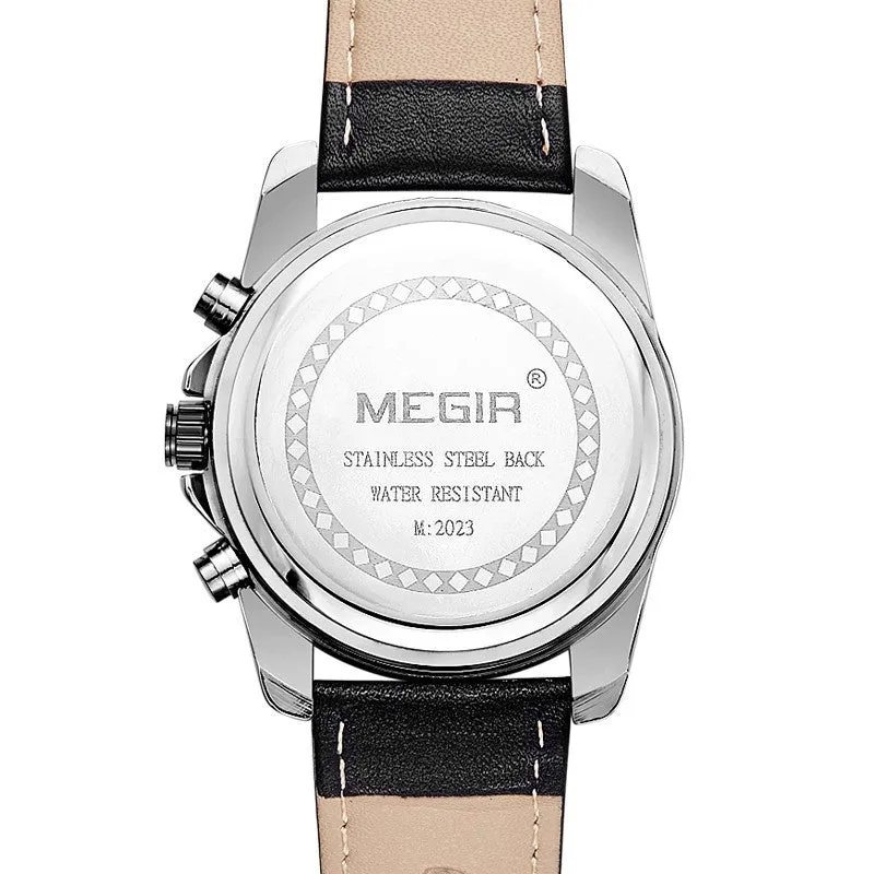 Megir New Chronograph Date Men Watch Genuine Leather Quartz Sport Watch Luxury Military Watch Men Wristwatch