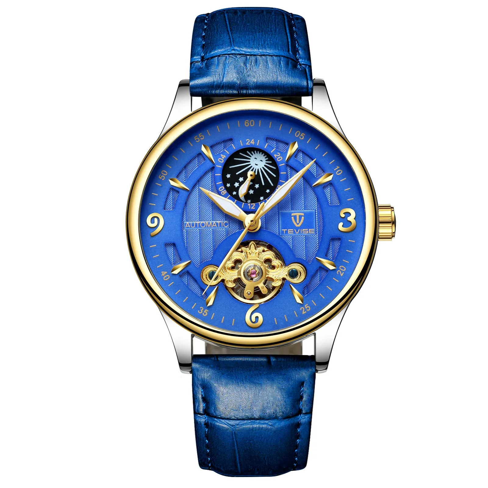 Men's Automatic Leather Mechanical Watch Tourbillon Waterproof Casual Watch | T820b