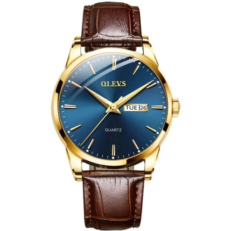 Men's Waterproof Casual Leather Wristwatch