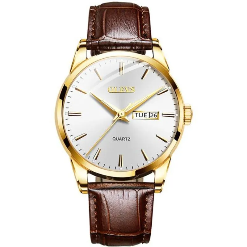 Men's Waterproof Casual Leather Wristwatch