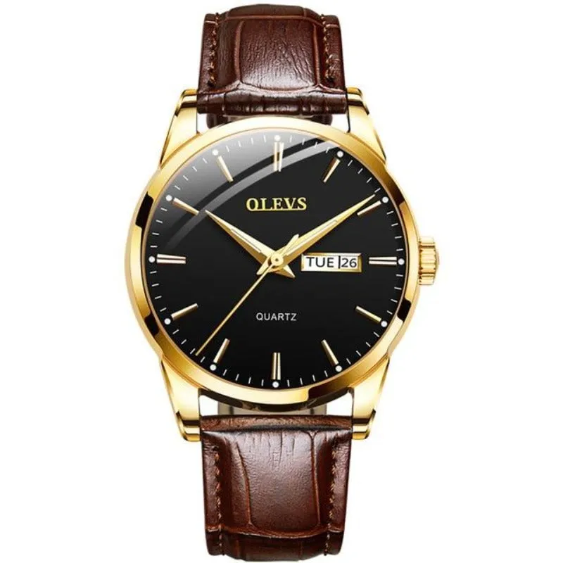 Men's Waterproof Casual Leather Wristwatch