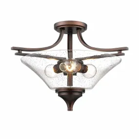 Natalie Semi-Flush Mount Fixture - Rubbed Bronze - Clear Seeded Glass - 19in. Diameter - E26 Medium Base