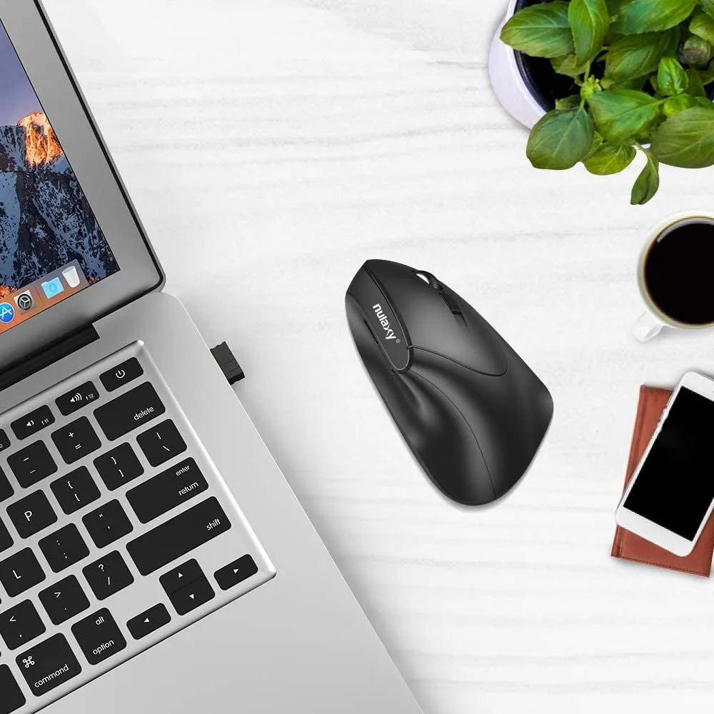 Nulaxy Ergonomic Mouse, 2.4G Wireless Vertical Mouse with 3 Adjustable DPI(800 / 1200 /1600), Wireless Ergonomic Optical Mouse with 6 Buttons for Computer, Laptop, PC, Ipad, Desktop, Macbook Black