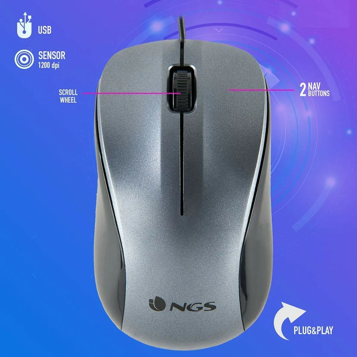 Optical mouse NGS NGS-MOUSE-1091 1200 DPI Grey