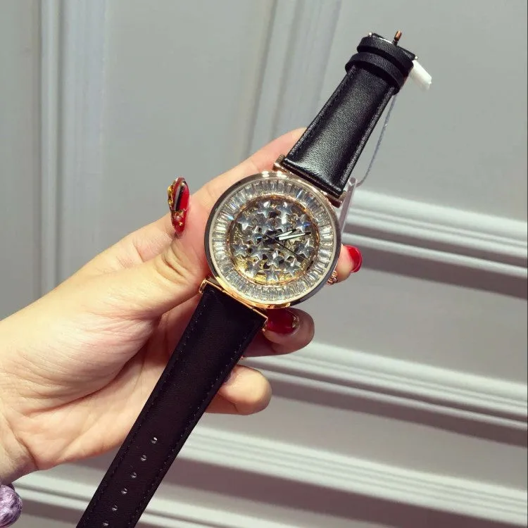 Pentagram Large Dial Rhinestone Chassis Women's Watch