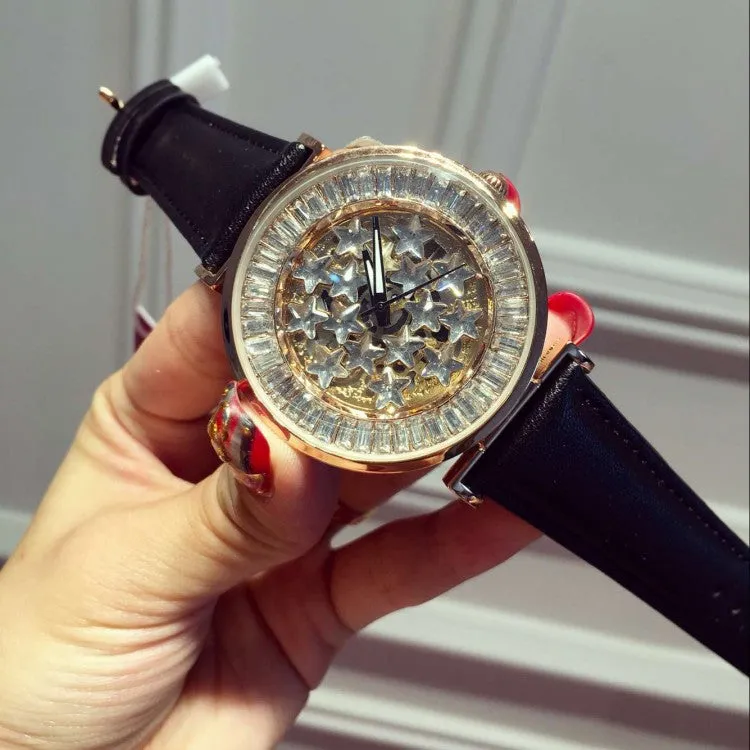 Pentagram Large Dial Rhinestone Chassis Women's Watch