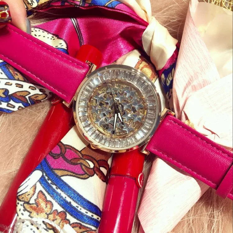 Pentagram Large Dial Rhinestone Chassis Women's Watch